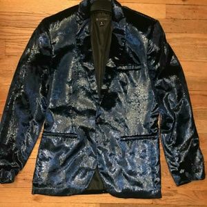 Mens Shinny Blue Blazer Suit Jacket